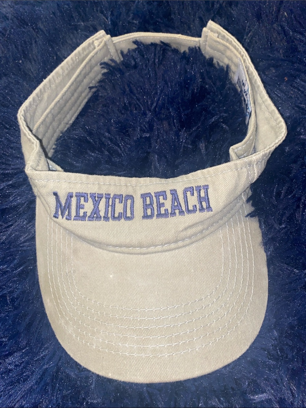Mexico Beach Khaki Visor with Blue Embroidery